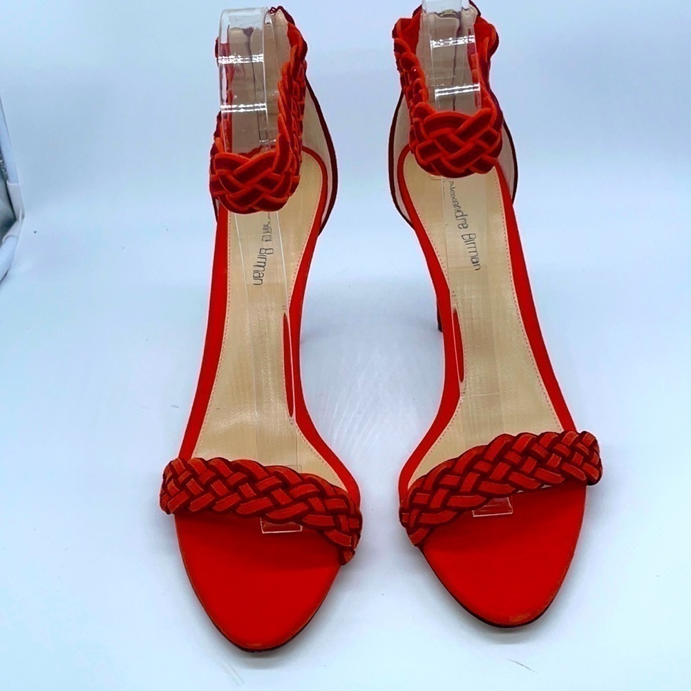 Alexandre Birman Orange Red suede leather colorblock knotted strappy heels 40.5